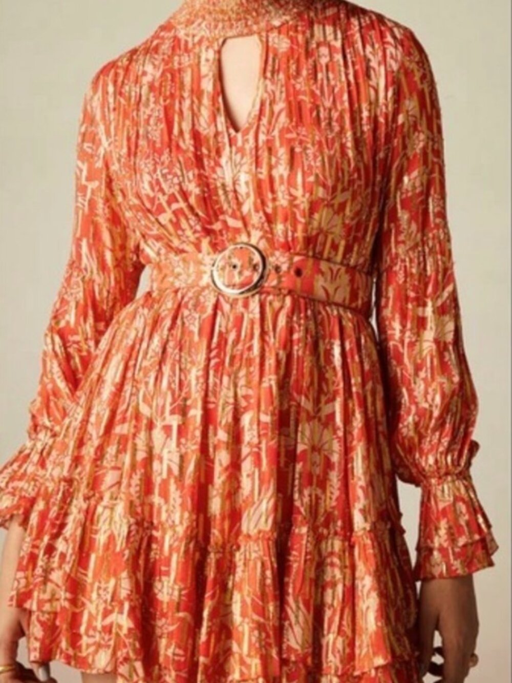NWT Anthropologie Verb by Pallavi Singhee Red/Orange/Gold Metallic Mini Dress XS